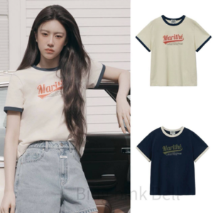 Jennie Style Color-Block Letter Print Tee