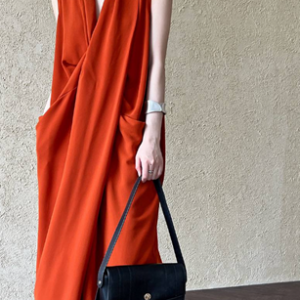 V-Neck Sleeveless Knot Waist Asymmetric Dress