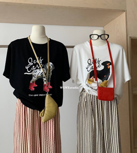 Dog Letter Print Loose Fit Summer Short Sleeve T-Shirt